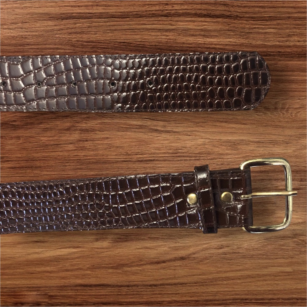 1980s Gator Embossed Belt, Vintage Faux Leather Belt